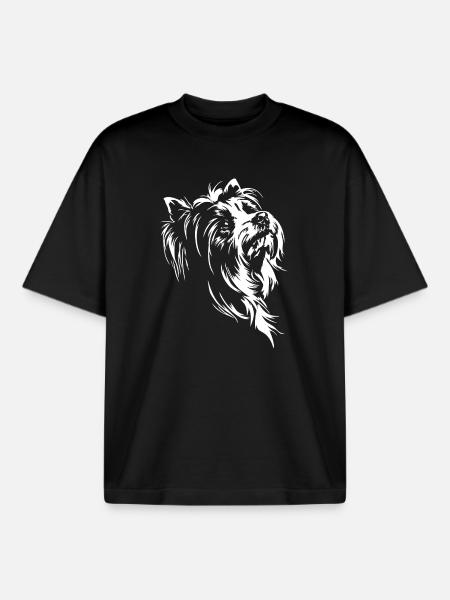 Biewer Terrier Silhouette Dog Dog Wilsigns - Boxy Heavyweight Unisex Organic T-Shirt by Stanley/Stella - black