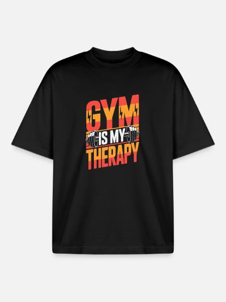 Gym Dumbbell Therapy Workout - Boxy Heavyweight Unisex Organic T-Shirt by Stanley/Stella - black