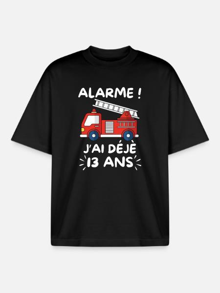 Camion Pompier 13 Ans Anniversaire - T-shirt unisexe boxy épais biologique Stanley/Stella - noir