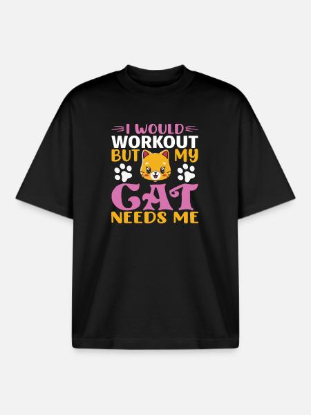 No workout cat needs me - Boxy Heavyweight Unisex Organic T-Shirt von Stanley/Stella - Schwarz