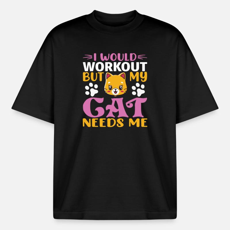 No workout cat needs me - Boxy Heavyweight Unisex Organic T-Shirt von Stanley/Stella - Schwarz