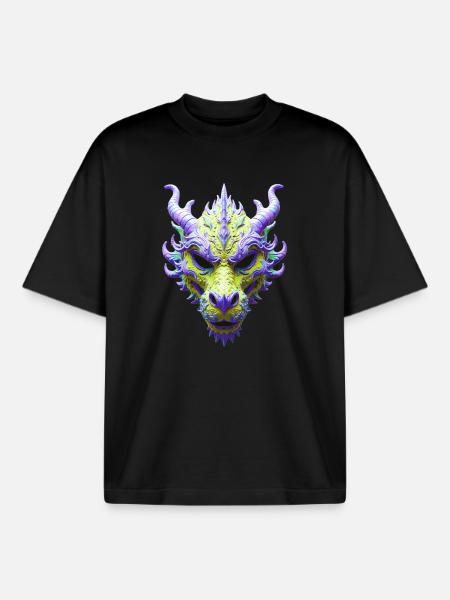Aurora Green Dragon Mask - Boxy Heavyweight Unisex Organic T-Shirt by Stanley/Stella - black