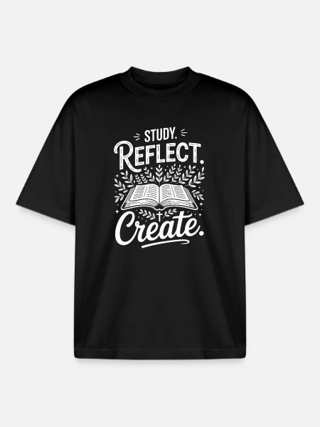 Study Reflect Create OpenBook Motif - Boxy Heavyweight Unisex Organic T-Shirt by Stanley/Stella - black