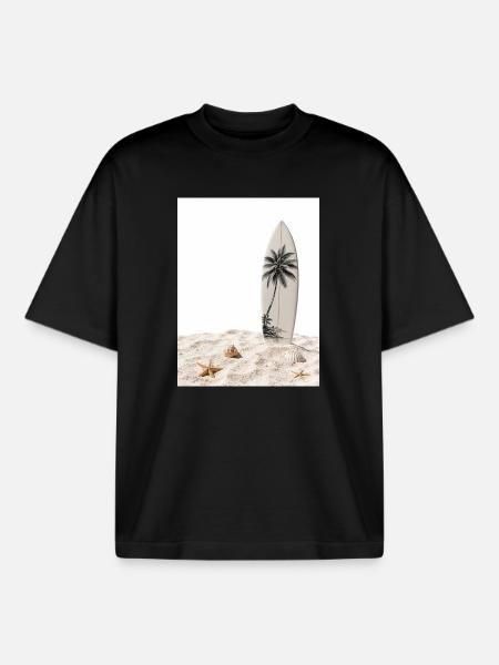 Surfboard in the sand - Boxy Heavyweight Unisex Organic T-Shirt by Stanley/Stella - black