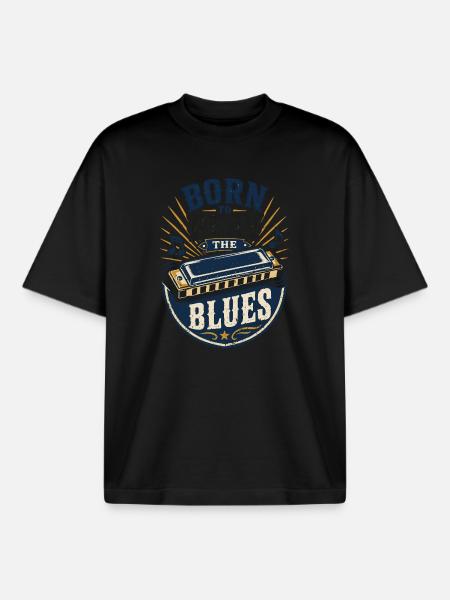 Instrument Harmonica Blues Music Musicians - Boxy Heavyweight Unisex Organic T-Shirt by Stanley/Stella - black