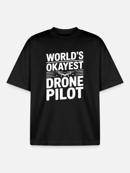 World's Okayest Drone Pilot - Boxy Heavyweight Unisex Organic T-Shirt by Stanley/Stella - black
