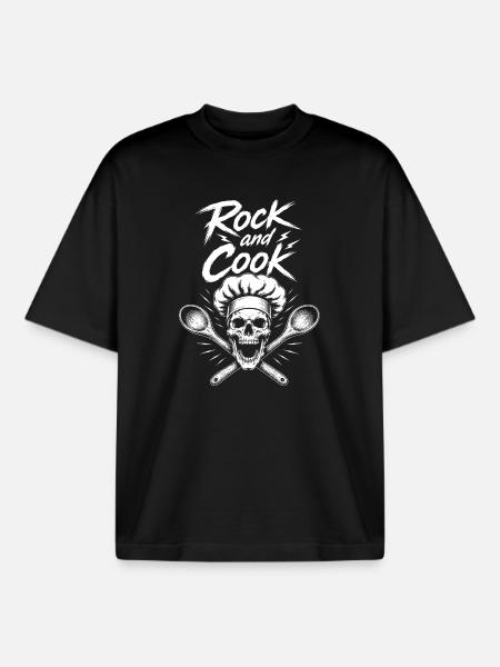 Rock and Cook Skull Chef - T-shirt unisexe boxy épais biologique Stanley/Stella - noir