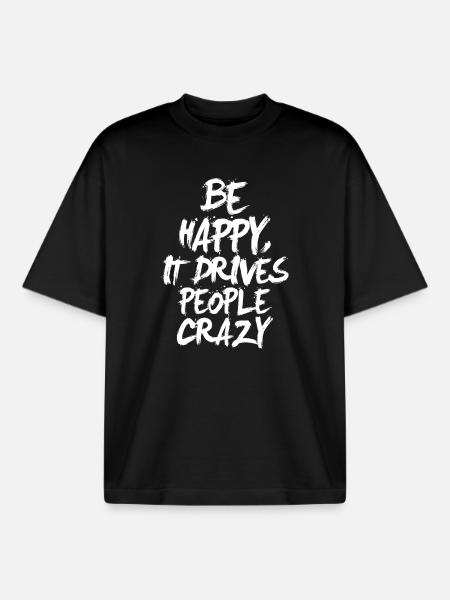 Be Happy (dark) - Boxy Heavyweight Unisex Organic T-Shirt by Stanley/Stella - black