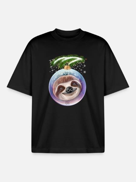 Weihnachten Faultier Schnee niedlich - Boxy Heavyweight Unisex Organic T-Shirt von Stanley/Stella - Schwarz
