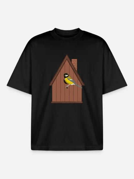 Meise am Nistkasten - Boxy Heavyweight Unisex Organic T-Shirt von Stanley/Stella - Schwarz