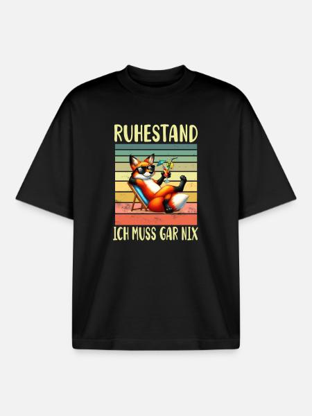 Retired fox for pensioners - Boxy Heavyweight Unisex Organic T-Shirt by Stanley/Stella - black