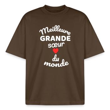 Ewiges Geschwistergeschenk mit Rouge-Herz - Boxy Heavyweight Unisex Organic T-Shirt von Stanley/Stella - Dunkelbraun - Vorne - AI Model Male 185 light (185cm) & AI Model Female 172 dark (172cm)