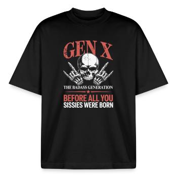 Gen X - The Badass Generation Skull Design - Boxy Heavyweight Unisex Organic T-Shirt von Stanley/Stella - Schwarz - Vorne - AI Model Male 185 light (185cm) & AI Model Female 172 dark (172cm)