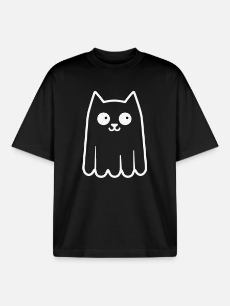Ghost Cat - Boxy Heavyweight Unisex Organic T-Shirt by Stanley/Stella - black