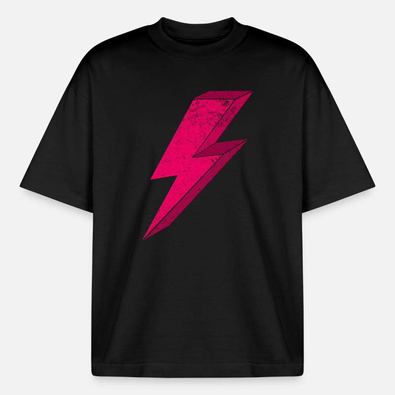 Conception d'éclair rose vif 3D - T-shirt unisexe boxy épais biologique Stanley/Stella - noir