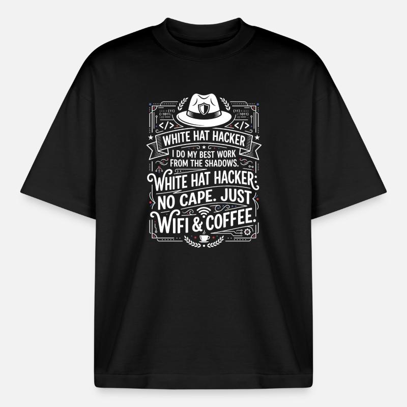 White Hat Hacker Wifi og Kaffe - T-shirt unisex Stanley/Stella Heavyweight Boxy - sort
