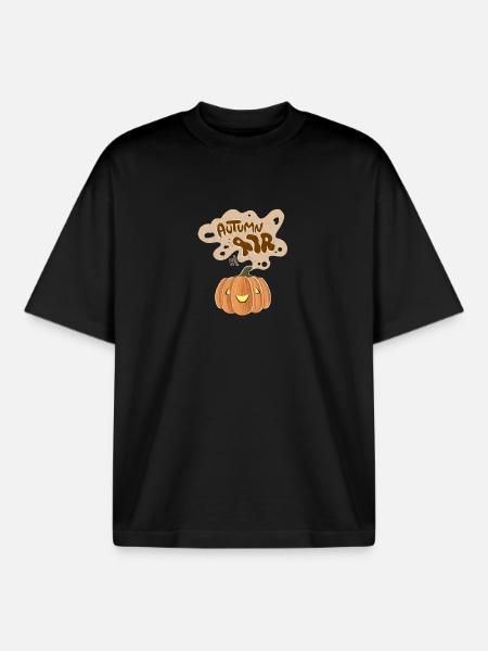 Autumn Pumpkin Flair - Boxy Heavyweight Unisex Organic T-Shirt by Stanley/Stella - black