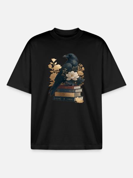 Raven on books - Boxy Heavyweight Unisex Organic T-Shirt by Stanley/Stella - black