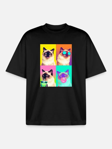 Cats Sacred Birman Cat - Boxy Heavyweight Unisex Organic T-Shirt by Stanley/Stella - black