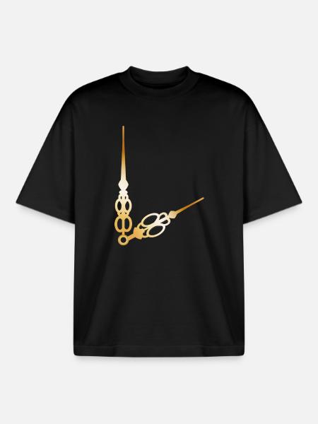 golden big and small clock hands - Boxy Heavyweight Unisex Organic T-Shirt by Stanley/Stella - black