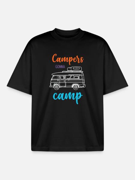 Campers Gonna Camp - Boxy Heavyweight Unisex Organic T-Shirt by Stanley/Stella - black