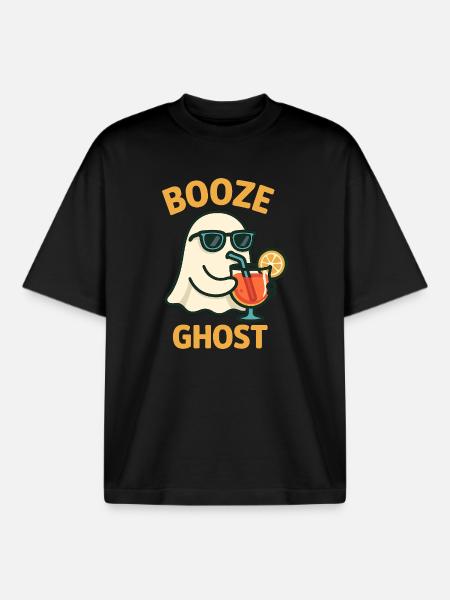 Ghostly Booze Enthusiast with Sunglasses - Boxy Heavyweight Unisex Organic T-Shirt by Stanley/Stella - black