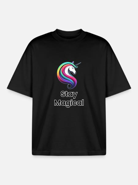 Einhorn Regenbogen – Stay Magical - Boxy Heavyweight Unisex Organic T-Shirt von Stanley/Stella - Schwarz