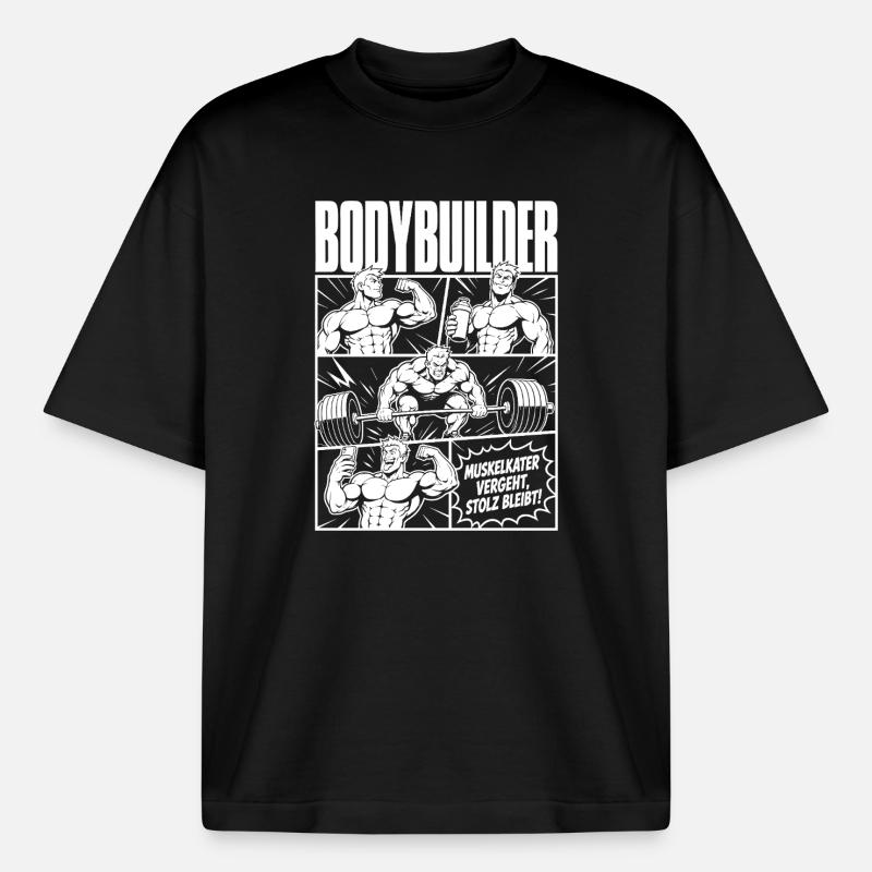Bodybuilder Training Comic Stolz - Boxy Heavyweight Unisex Organic T-Shirt von Stanley/Stella - Schwarz