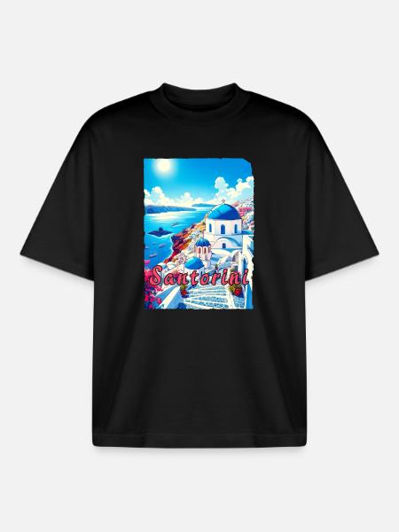 Grèce, souvenirs, vacances, Santorin - T-shirt unisexe boxy épais biologique Stanley/Stella - noir