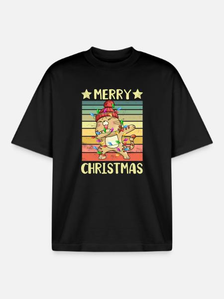 Merry Christmas Cat - Boxy Heavyweight Unisex Organic T-Shirt by Stanley/Stella - black