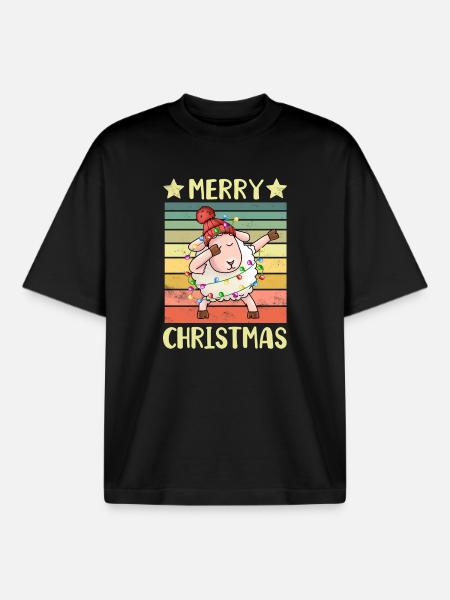 Joyeux Noël Mouton - T-shirt unisexe boxy épais biologique Stanley/Stella - noir