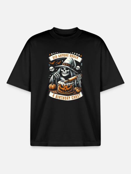 Halloween spooky birthday cake - Boxy Heavyweight Unisex Organic T-Shirt by Stanley/Stella - black