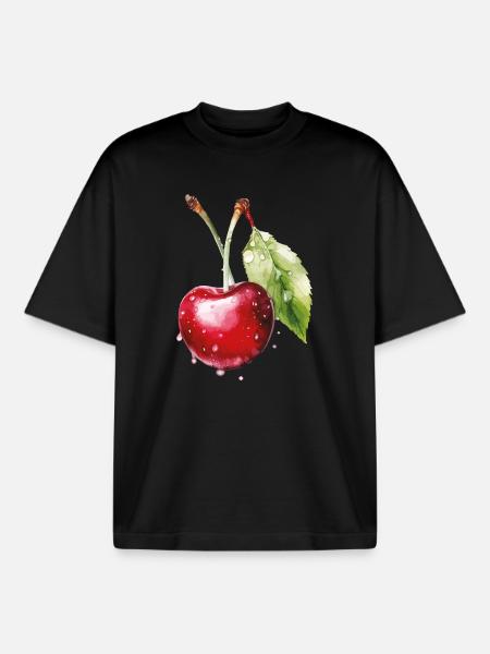 Fruity cherry with water droplets - Boxy Heavyweight Unisex Organic T-Shirt by Stanley/Stella - black