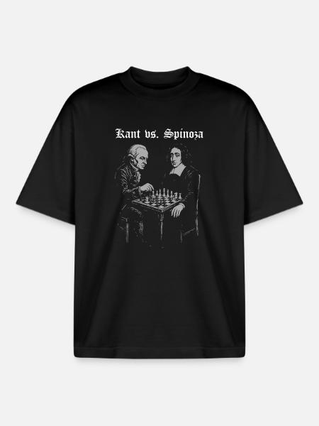 Kant vs Spinoza Playing Chess Design - Boxy Heavyweight Unisex Organic T-Shirt by Stanley/Stella - black