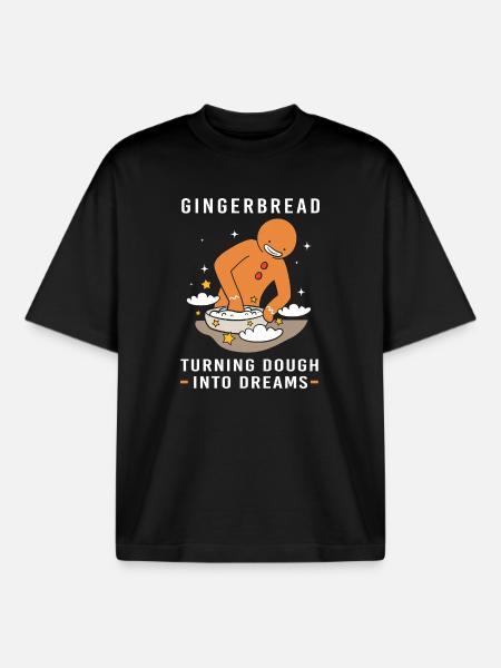 Gingerbread Christmas Gingerbread Man Gingerbread - Boxy Heavyweight Unisex Organic T-Shirt by Stanley/Stella - black