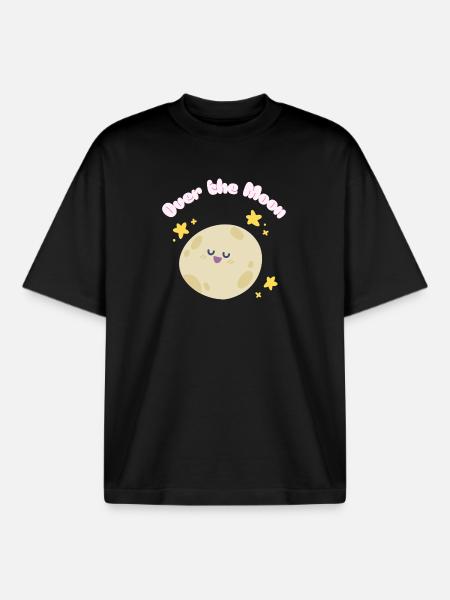 Over_the_Moon Phrases Slang Idiom funny cutedesign - Boxy Heavyweight Unisex Organic T-Shirt by Stanley/Stella - black