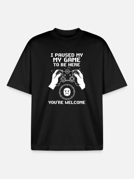 My game paused to be here - Boxy Heavyweight Unisex Organic T-Shirt by Stanley/Stella - black