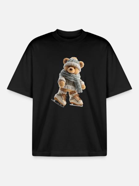 SchlittschuhlaufenderWinterbär Eiszauber mit Schal - Boxy Heavyweight Unisex Organic T-Shirt by Stanley/Stella - black