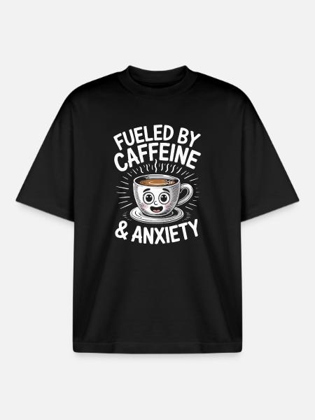 fueled by caffeine and anxiety - Boxy Heavyweight Unisex Organic T-Shirt by Stanley/Stella - black