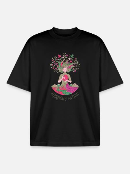Harmony Within - Celestial Nature Spirit - Boxy Heavyweight Unisex Organic T-Shirt by Stanley/Stella - black