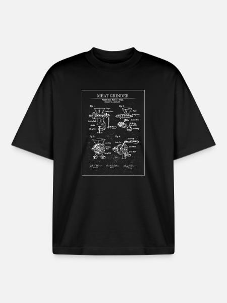 Meat Grinder Blueprint Diagram - Boxy Heavyweight Unisex Organic T-Shirt by Stanley/Stella - black