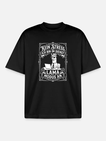 Llama on duty – No stress - Boxy Heavyweight Unisex Organic T-Shirt by Stanley/Stella - black