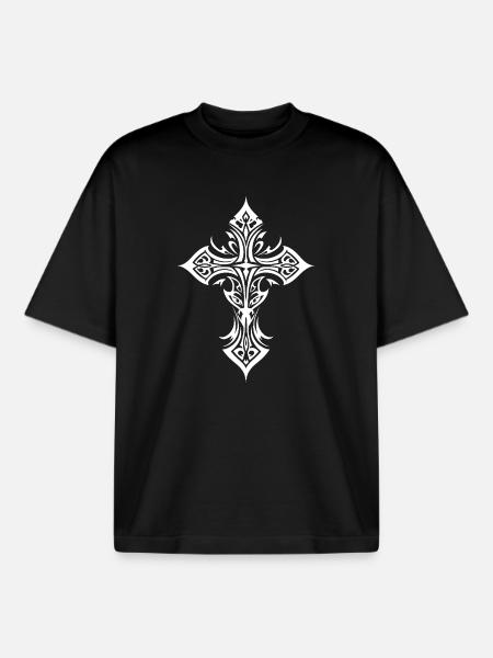 Ornate Cross Tribalcrest - Boxy Heavyweight Unisex Organic T-Shirt by Stanley/Stella - black