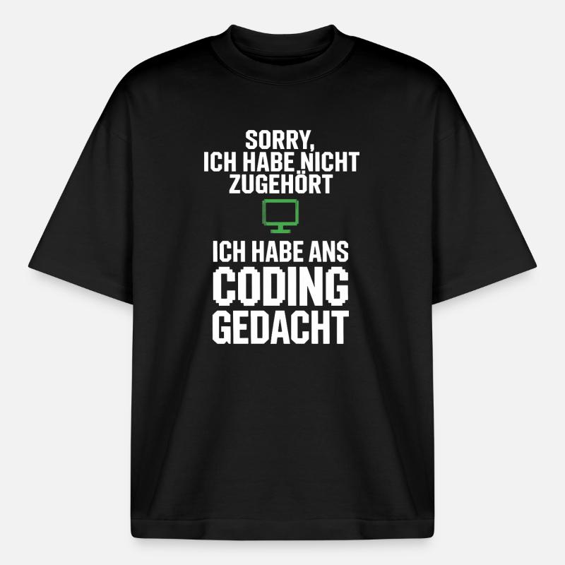 Désolé, j’ai pensé à coder - T-shirt unisexe boxy épais biologique Stanley/Stella - noir