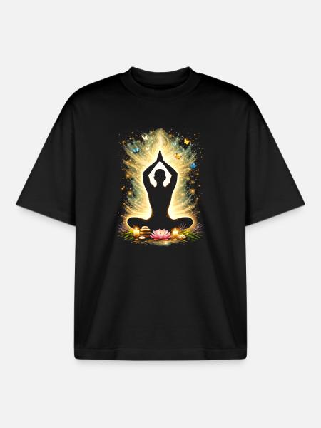 Yoga Mindfulness Energy Silhouette Design - Boxy Heavyweight Unisex Organic T-Shirt by Stanley/Stella - black