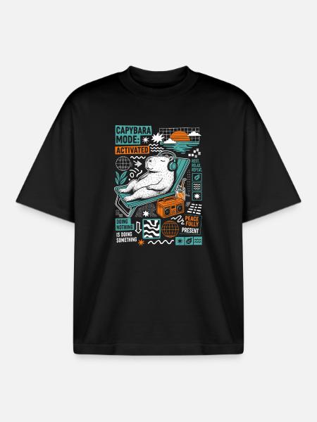 Capybara Mode Activated Funny Design - Boxy Heavyweight Unisex Organic T-Shirt von Stanley/Stella - Schwarz