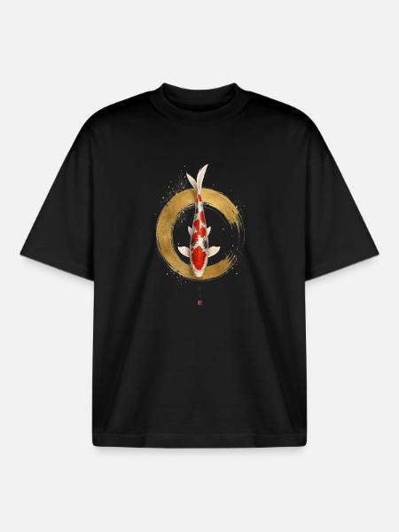 Elegant Koi – Japanese Zen Design - Boxy Heavyweight Unisex Organic T-Shirt by Stanley/Stella - black