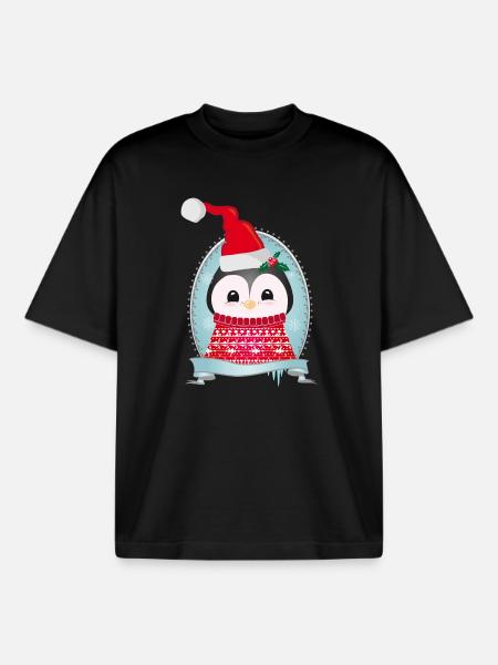 weihnachtlicher Pinguin mit Strickpullover & Mütze - Boxy Heavyweight Unisex Organic T-Shirt von Stanley/Stella - Schwarz