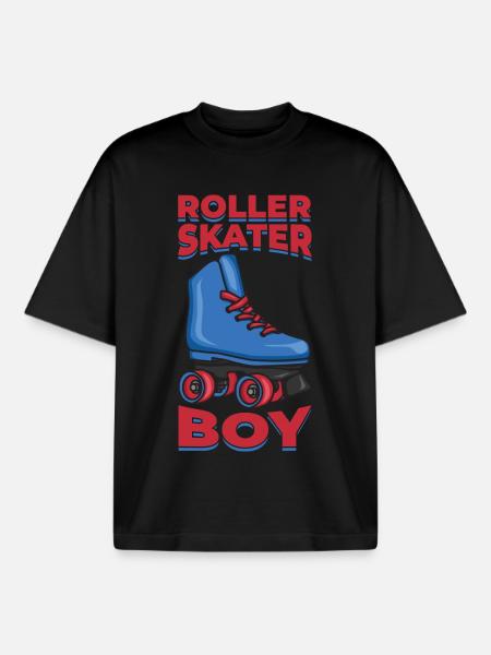 Roller Skates Boy - Boxy Heavyweight Unisex Organic T-Shirt by Stanley/Stella - black