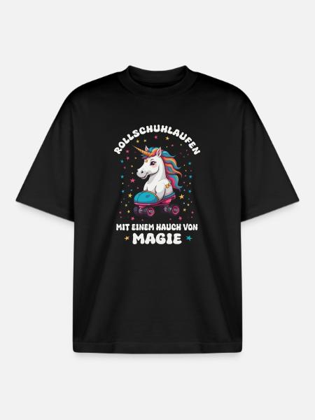 Einhorn Rollschuhlaufen - Boxy Heavyweight Unisex Organic T-Shirt von Stanley/Stella - Schwarz